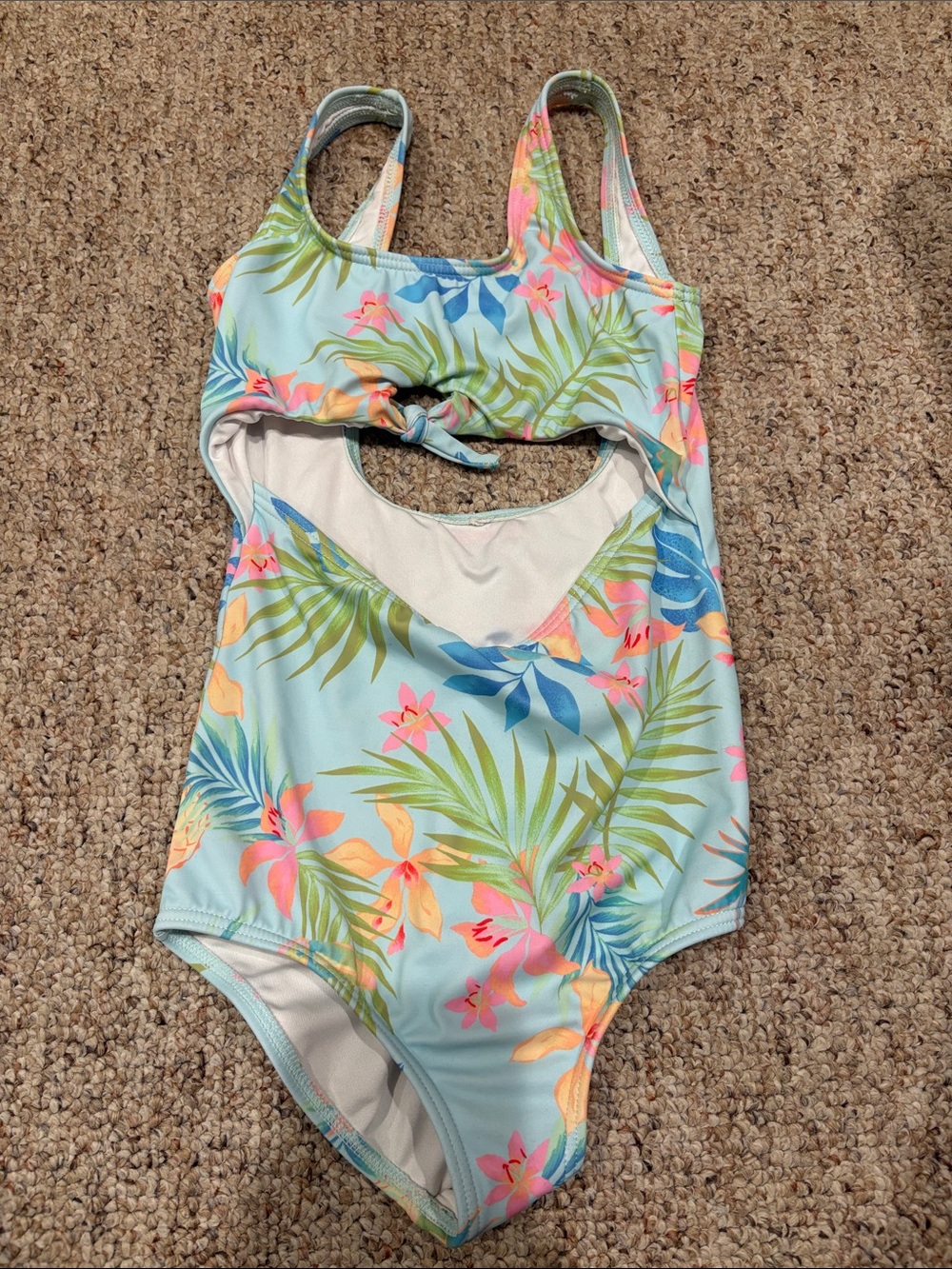 Billabong Light Blue Tropical Floral Cutout One-Piece Swimsuit